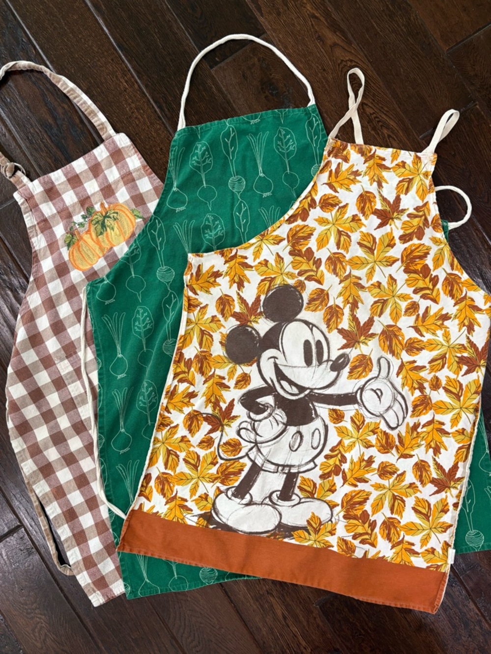 3 Fall Aprons Disney Mickey Mouse Pumpkin Buffalo Check Green Garden Adjust Lot